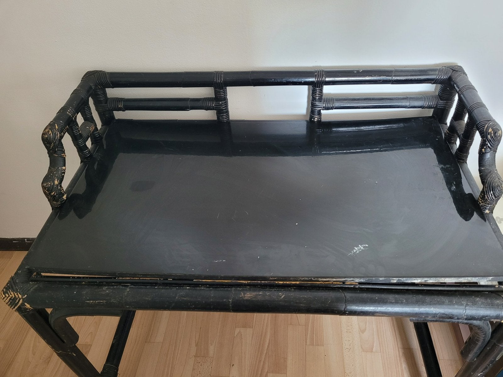 superbe bureau/table d'appoint/console rotin de bambou noire, Maison & Meubles, Tables | Coiffeuses, Enlèvement, Comme neuf
