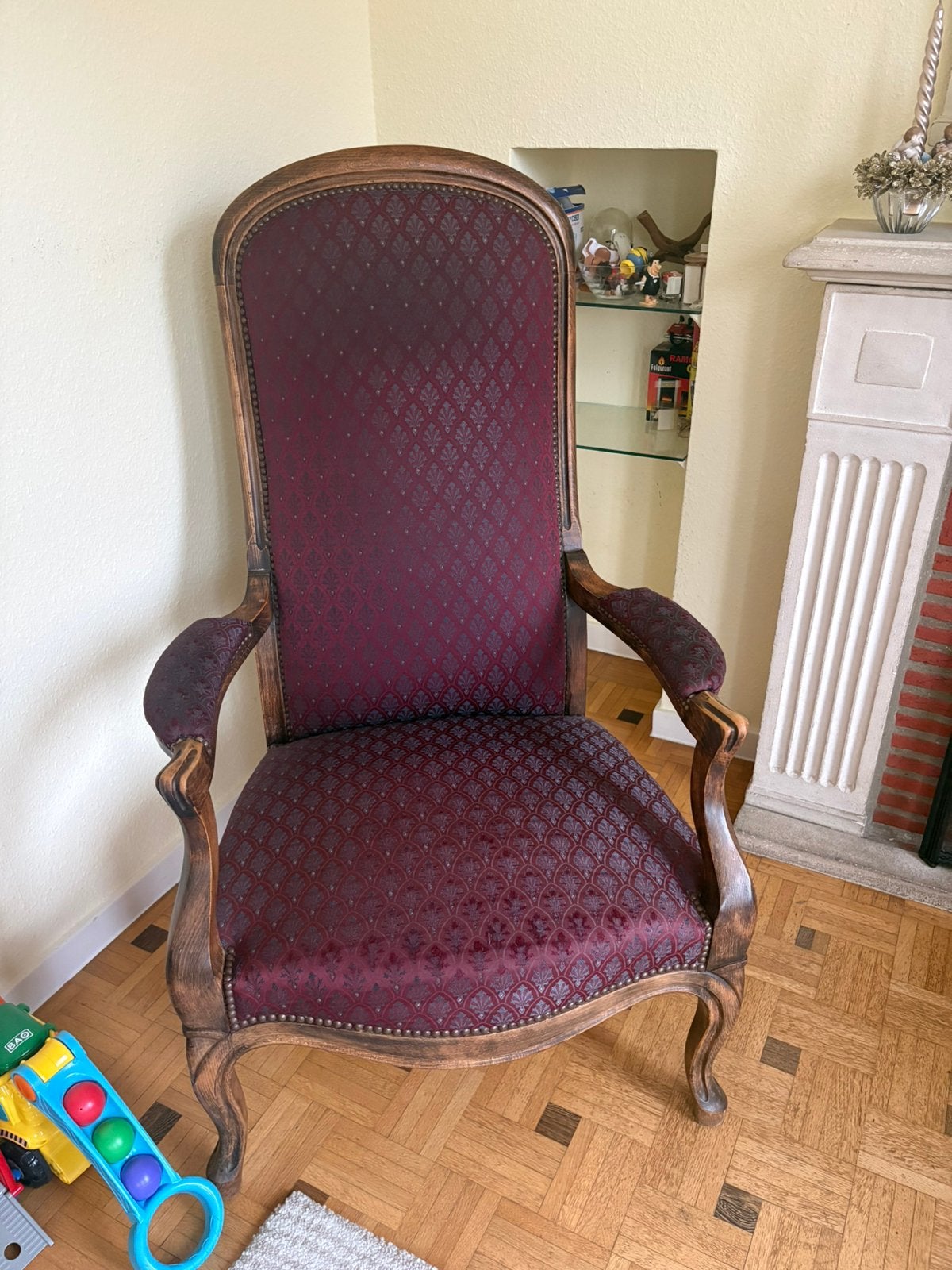 2 Fauteuil ancien en bois et tissu bordeaux, Antiquités & Art, Enlèvement