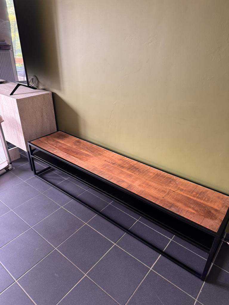 Meuble tv en fer forger/bois de manguier, Maison & Meubles, Accessoires pour la Maison | Autre, Enlèvement, Moderne, Comme neuf