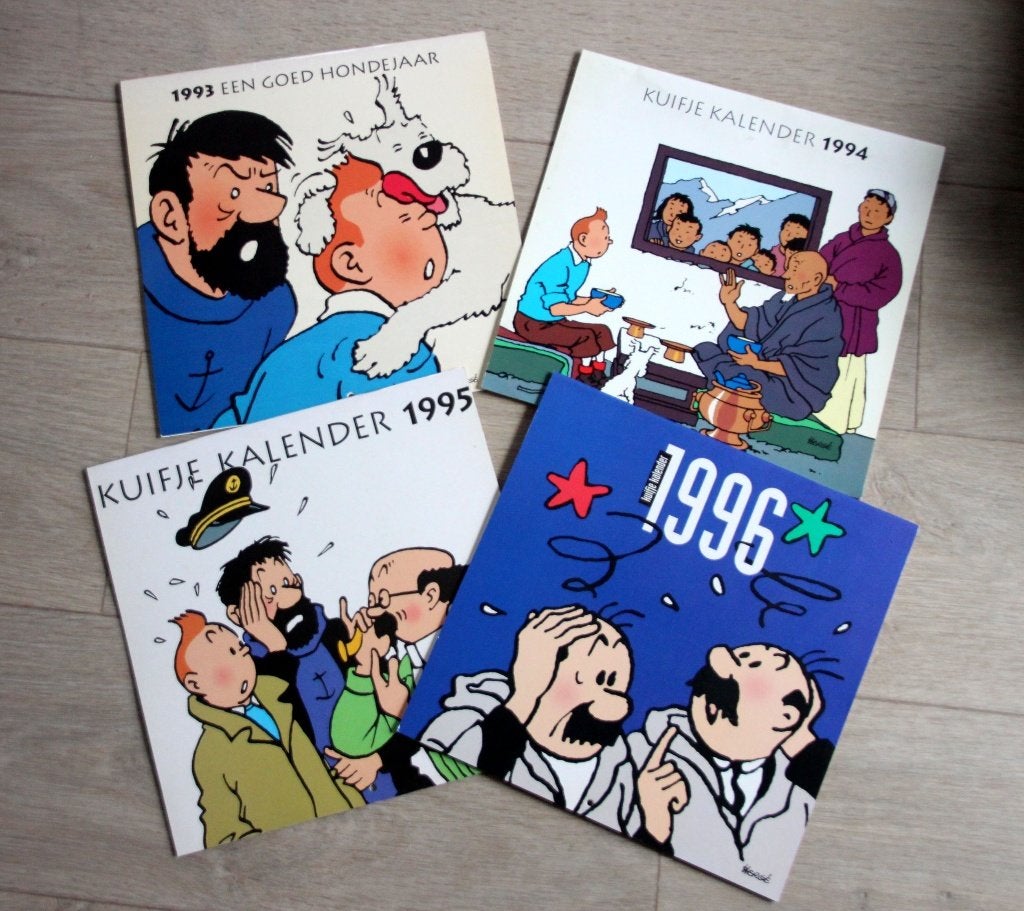 4x Kuifje kalender Tintin Hergé 1993 tot 1996 NL versie, Verzamelen, Stripfiguren, Verzenden, Kuifje, Zo goed als nieuw, Overige typen