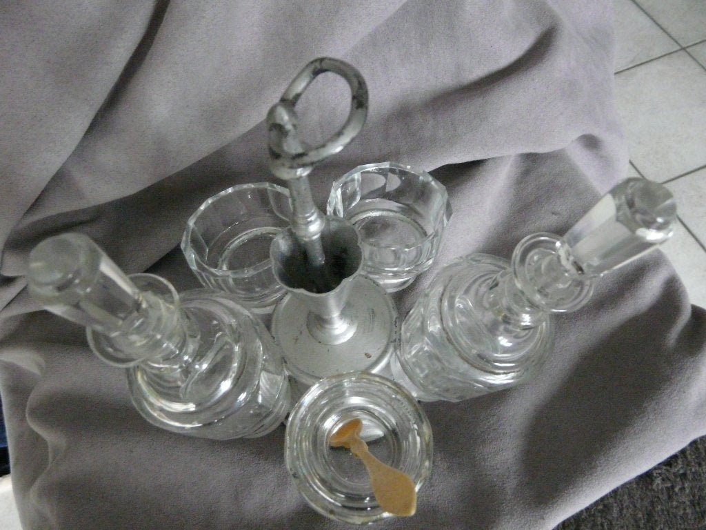 Vintage 5 delige set: olie & azijn, peper,zout & mosterd vat, Ophalen