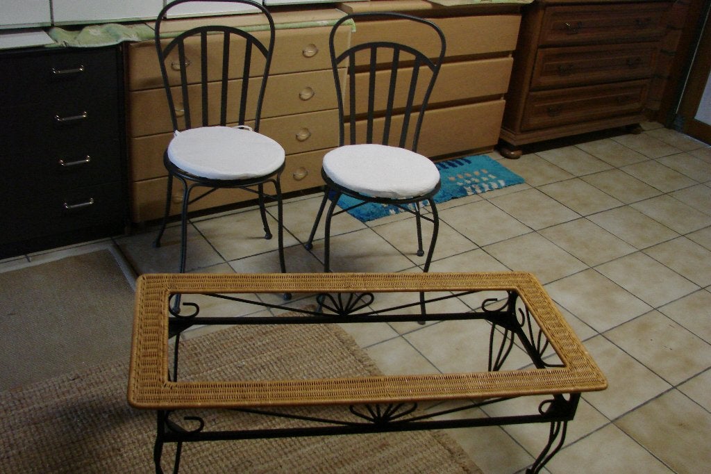 zithoek: smeedijzer stoelen en salantafel, Huis en Inrichting, Ophalen, Gebruikt, Metaal, Smeedijzer