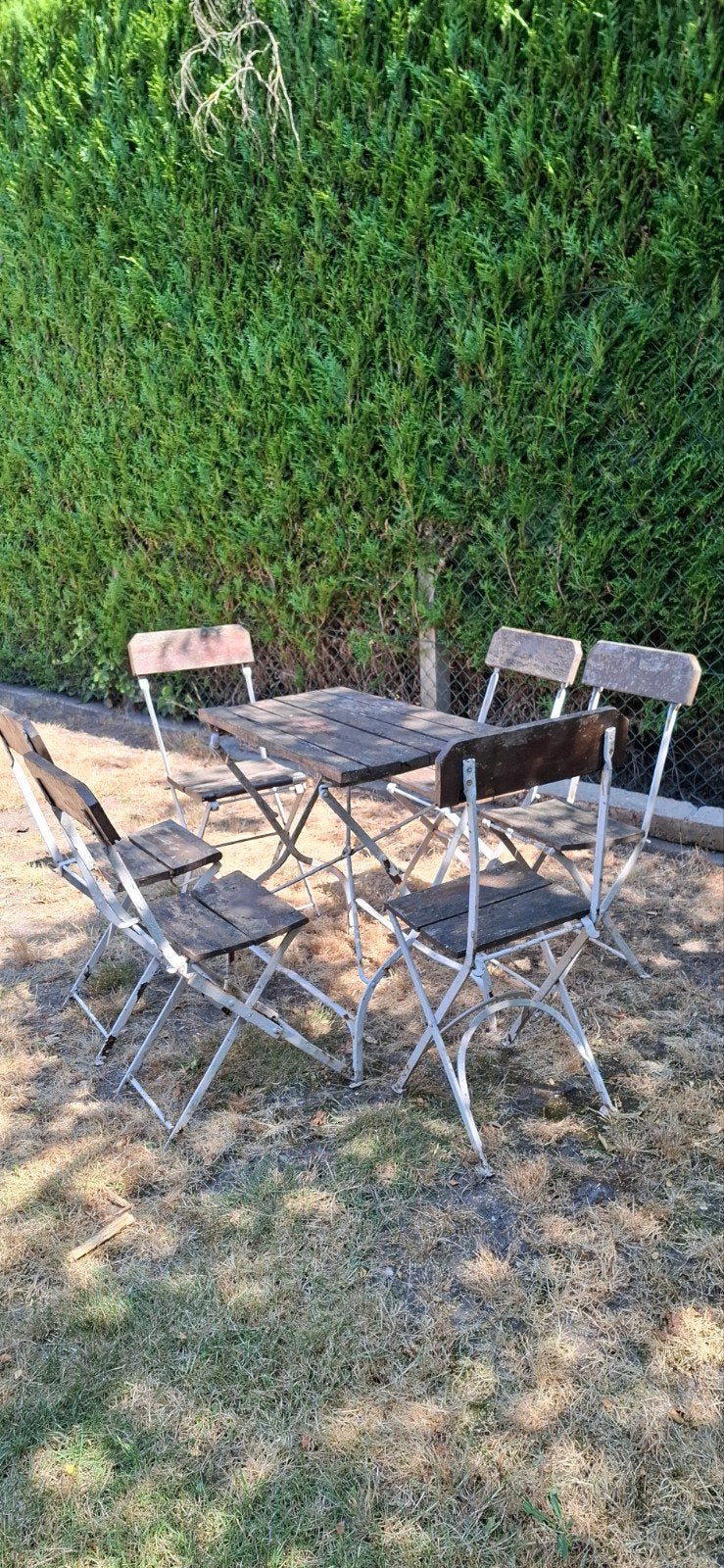 Brocante tuinset met 6 stoelen.  Moet gerenoveerd worden, Ophalen, Tuinset