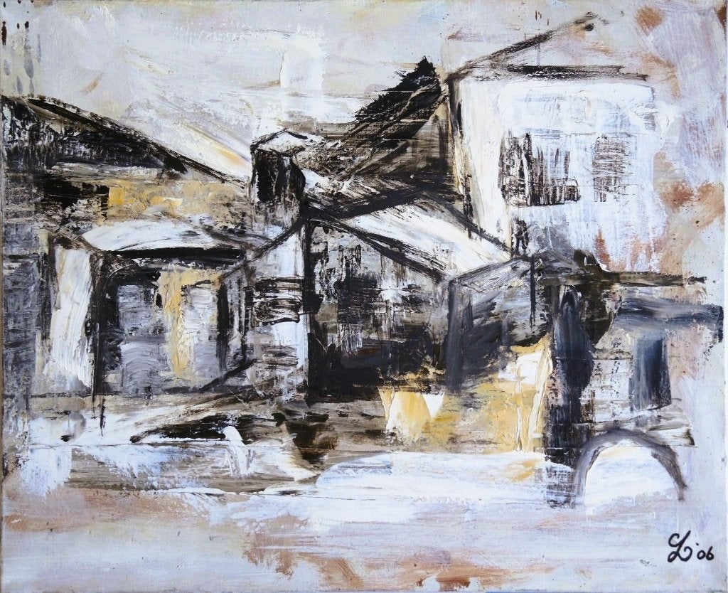 C. Dallali olieverf op doek "Dorpsgezicht", 2006, gesigneerd, Antiek en Kunst, Kunst | Schilderijen | Modern, Ophalen, Stadsgezicht