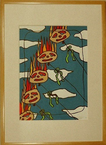 Kunsthandel Gennep - "Vlammend In De Wind 1999", Antiquités & Art, Art | Peinture | Moderne, Enlèvement ou Envoi, Papier/carton