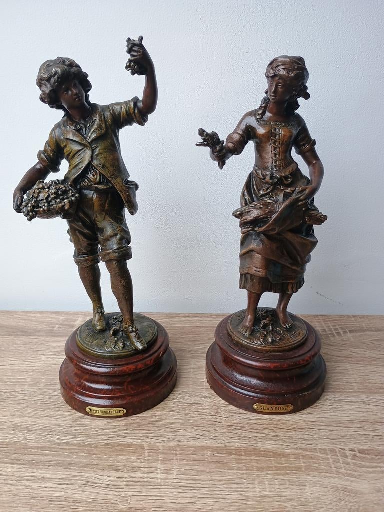 Sculptures en régule vendangeur et glaneuse, Antiquités & Art, Enlèvement ou Envoi