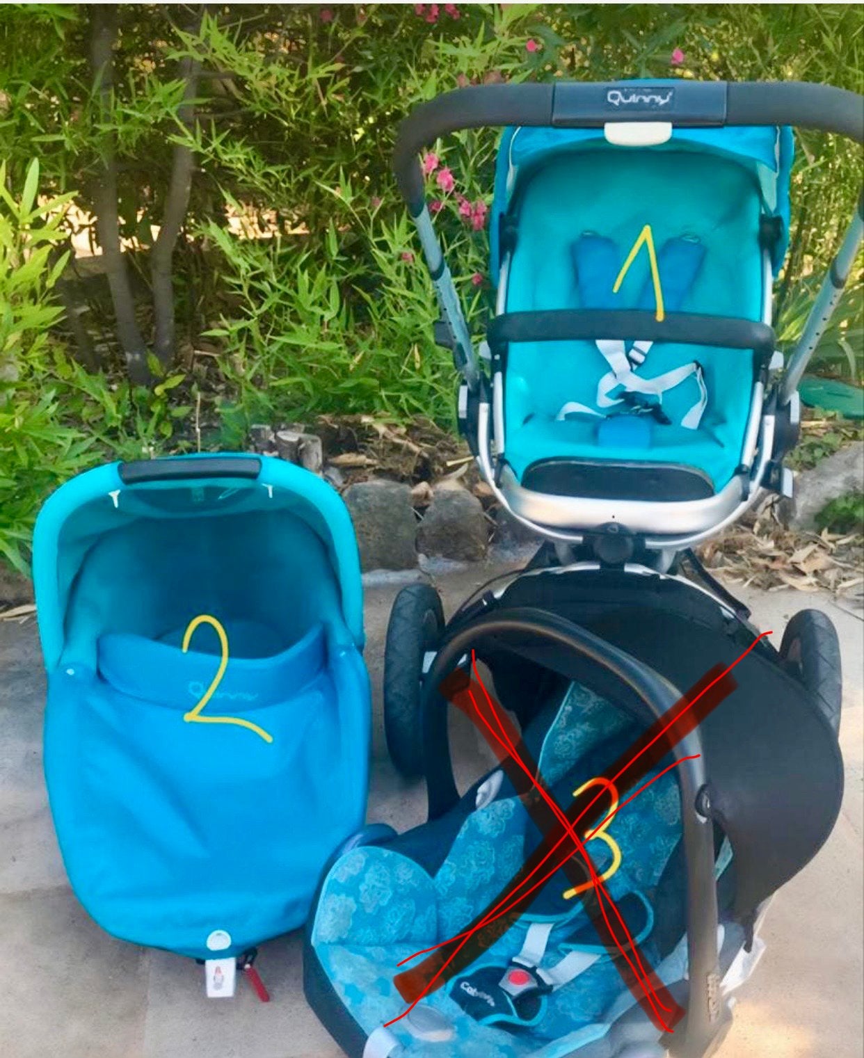 Poussette quinny buzz 3 en 1 bleue turquoise avec plastique., Enfants & Bébés, Enlèvement ou Envoi, Poussette, Quinny