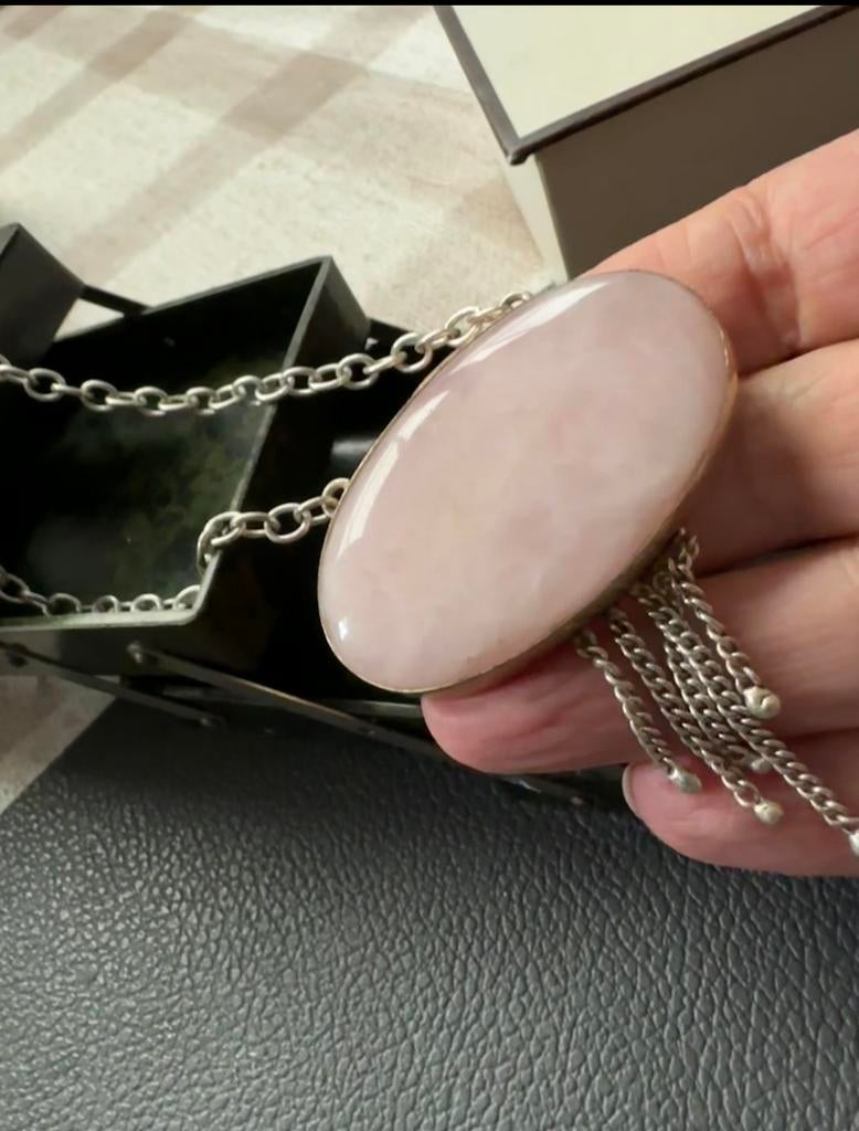 Pendentif avec quartz rose, Bijoux, Sacs & Beauté, Colliers, Enlèvement ou Envoi, Comme neuf, Rose, Argent
