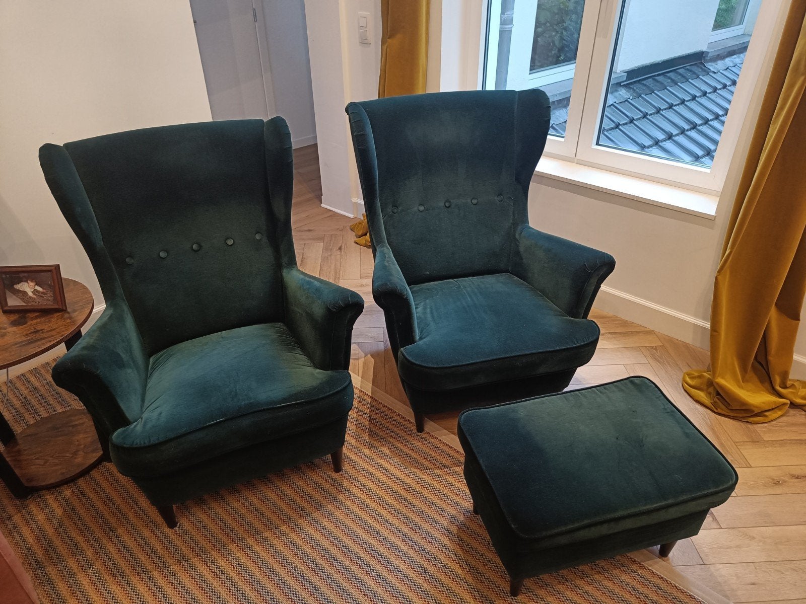 2 Strandmon fauteuils met voetenbankje, Ophalen