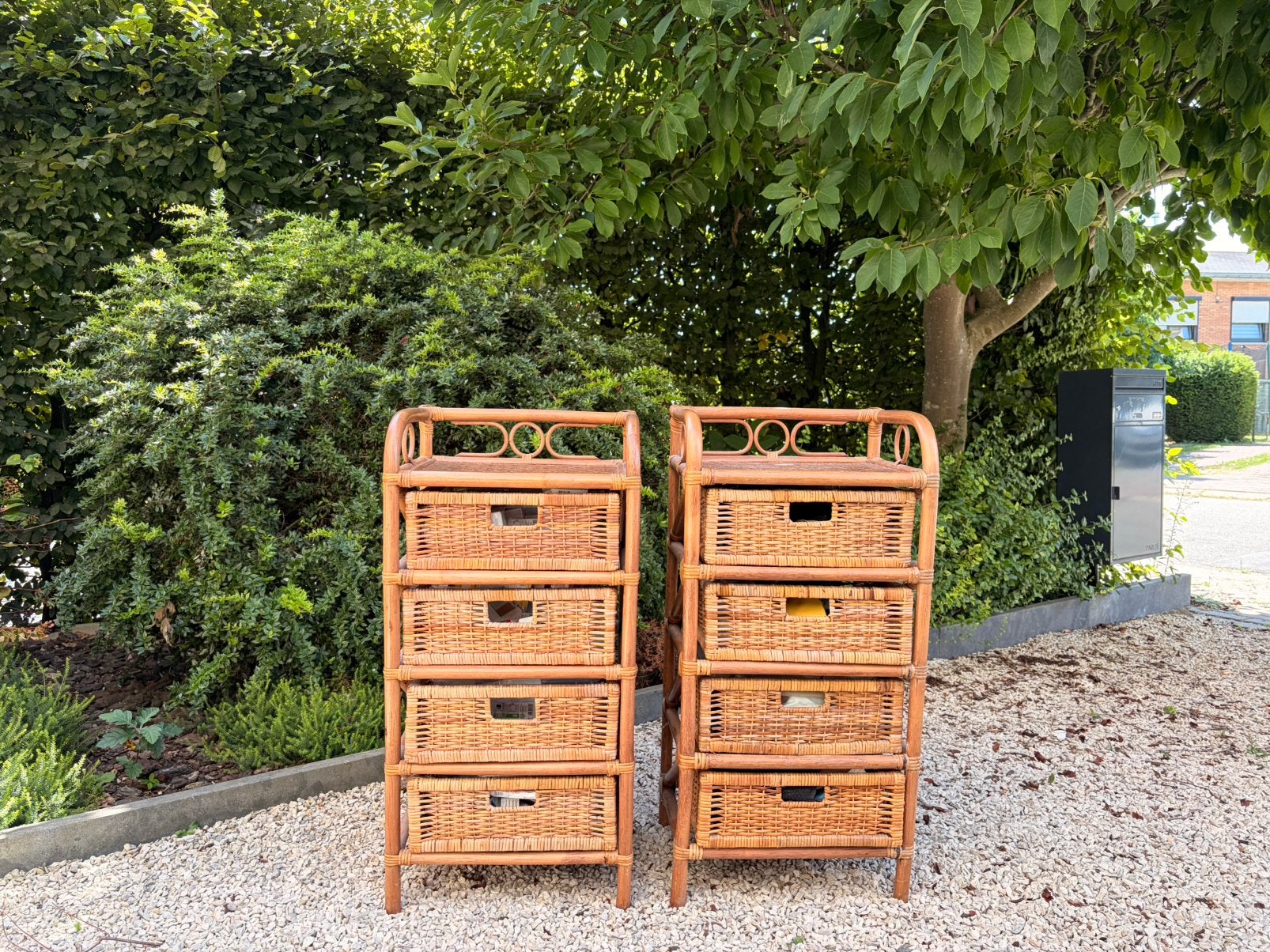 Set van 2 Rotan/Bamboe Ladenkastjes – Boho Stijl, Huis en Inrichting, Ophalen, Zo goed als nieuw