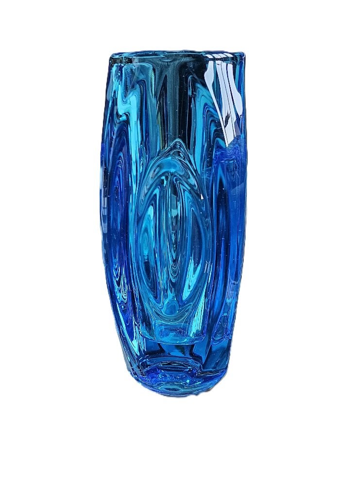 Vase Vintage Bleu Cobalt Sklo Union - Rudolf Schröter 1955, Enlèvement ou Envoi