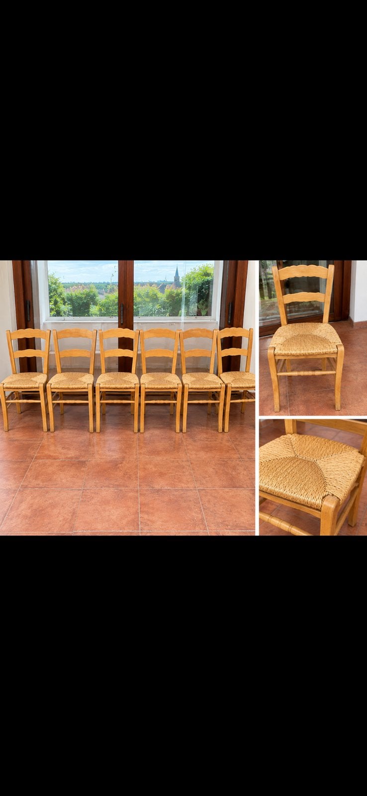 6 chaises en bois, assise tressée, Comme neuf, Brun, Enlèvement, Cinq, Six Chaises ou plus