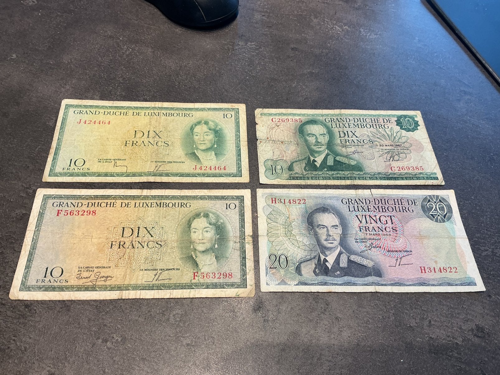 Luxembourg : lot de 4 billets différents, Enlèvement ou Envoi, Billets de banque