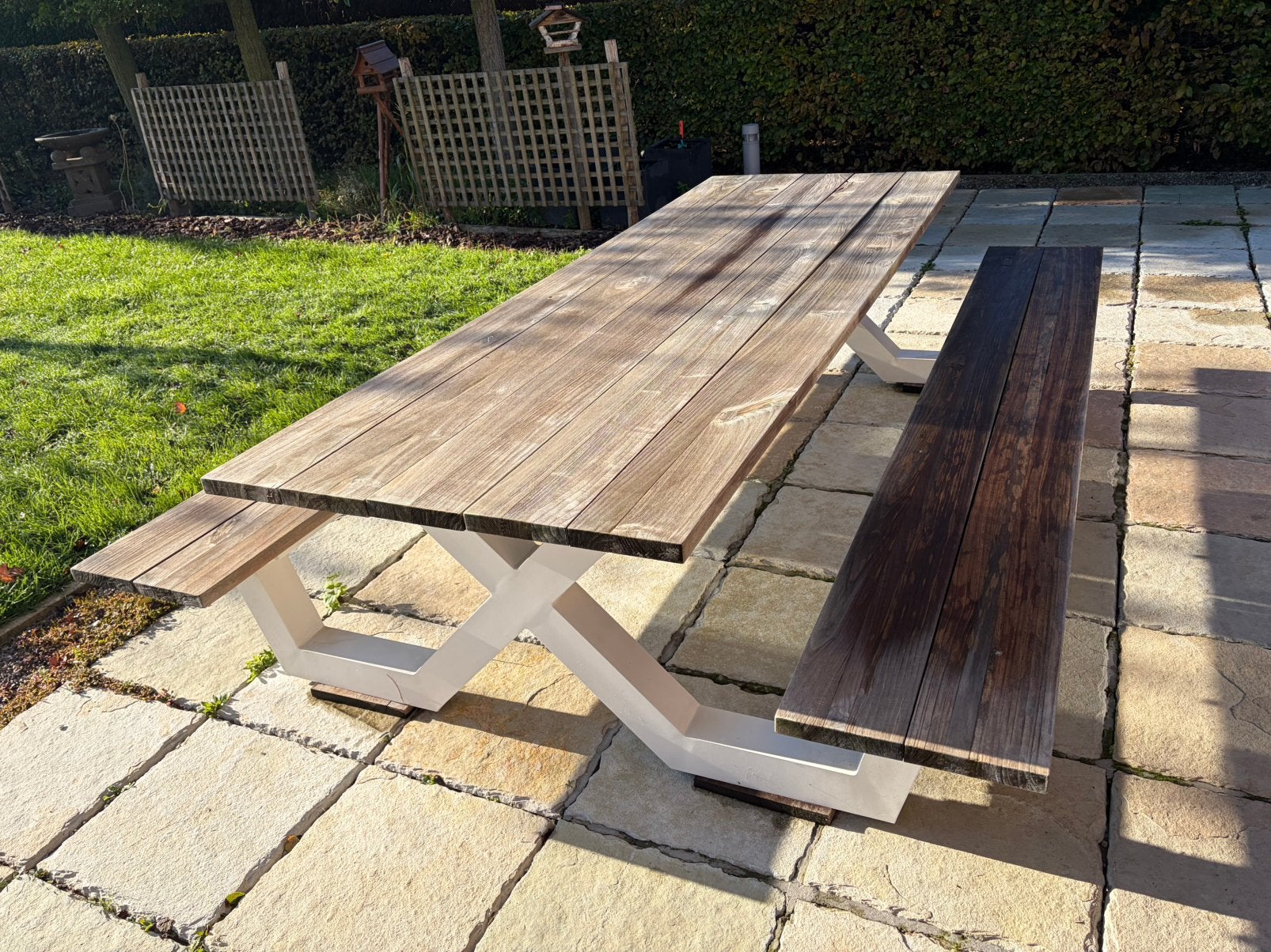 AZUR eiken tuintafel met banken (picknicktafel), Tuin en Terras, Ophalen, Zo goed als nieuw