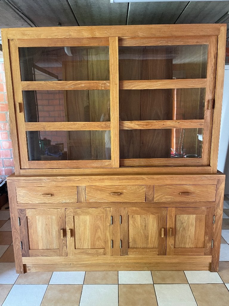 Teak vitrinekast 185 zgan, Ophalen