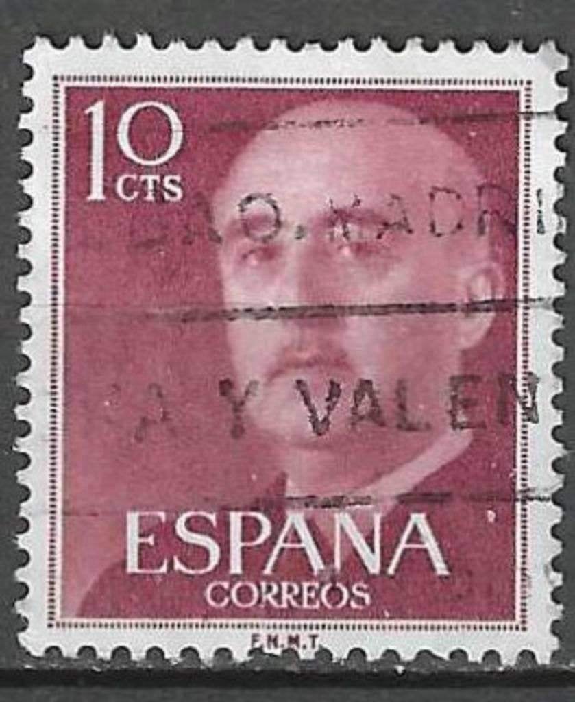 Spanje 1955-1958 - Yvert 854 - Generaal Franco - 10 c. (ST), Postzegels en Munten, Postzegels | Europa | Spanje, Verzenden, Gestempeld