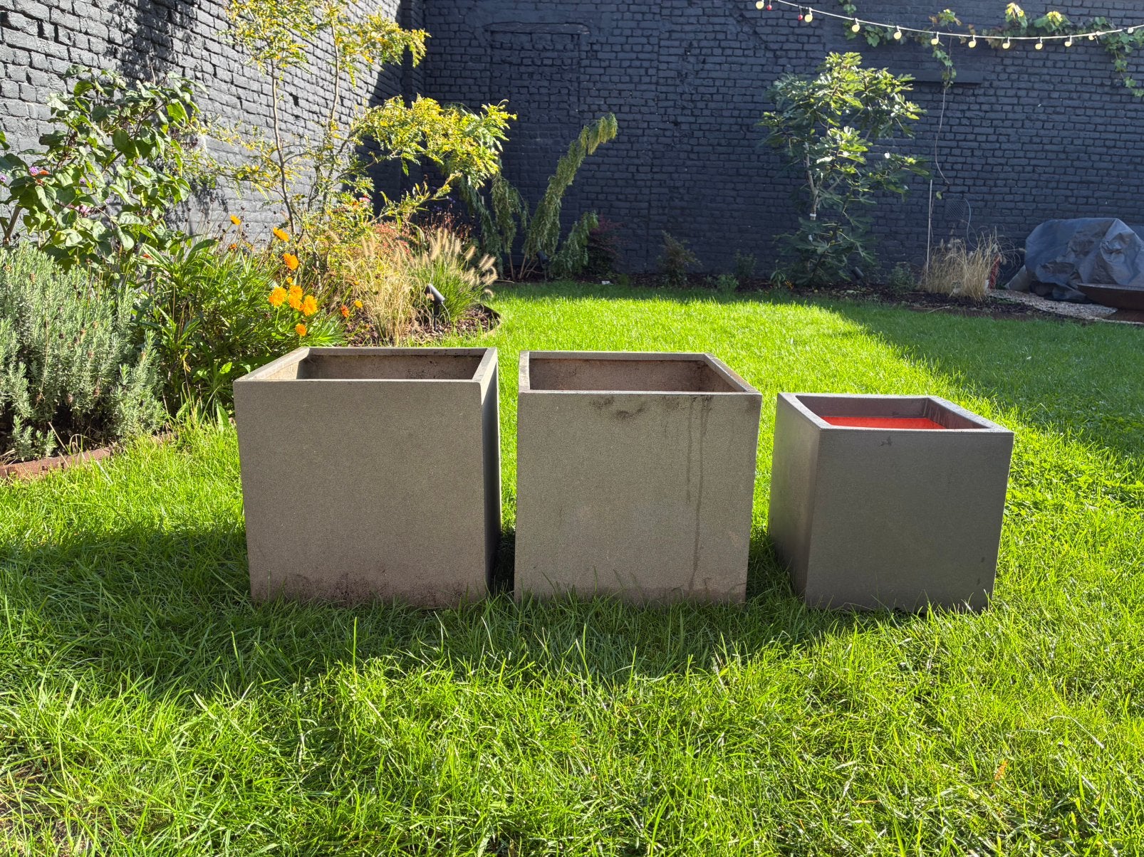 3 Kunststof kubus bloembakken (Kirsche), Ophalen, Zo goed als nieuw, Kunststof, Tuin