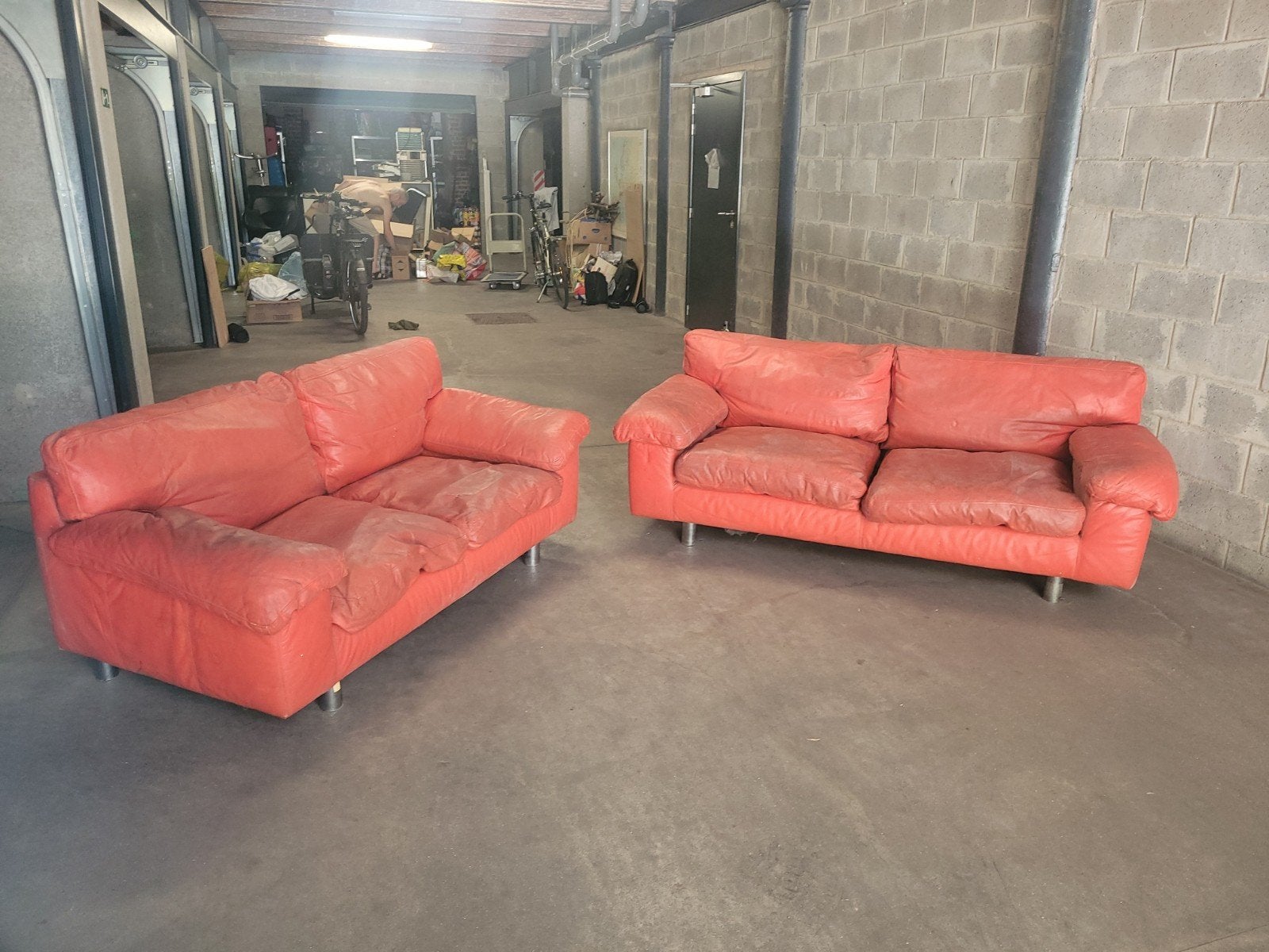 Lot de 2 canapés vintage en cuir pleine fleur orange – année, Enlèvement, Une personne, Cuir