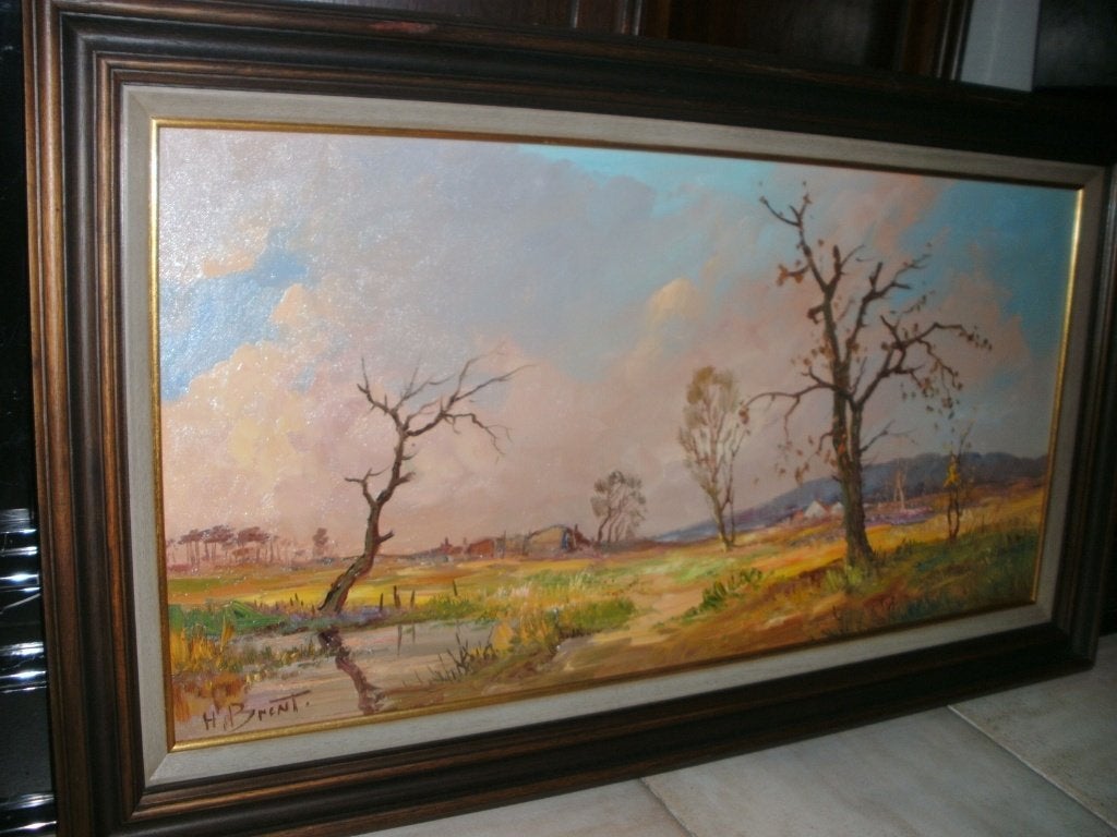 Henry Brent (19e siècle) -École Anglaise -Beau grand tableau, Enlèvement ou Envoi, Cadre spécial, Toile