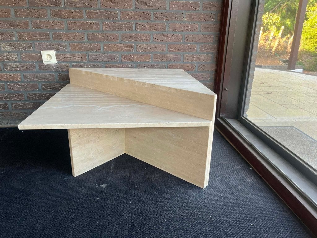 Design travertin salontafel up&up 70x70, Huis en Inrichting, Ophalen of Verzenden, Vierkant