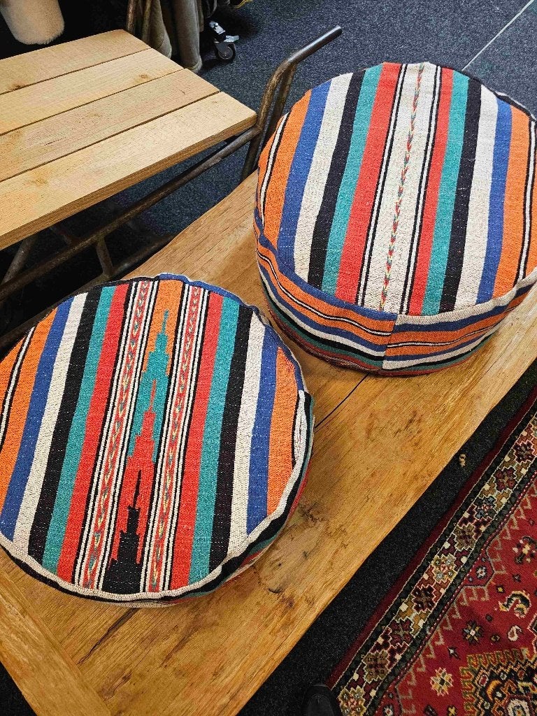 Kelim poefkussen 55/55 cm, Huis en Inrichting, Woonaccessoires | Kussens, Gebruikt, Meerkleurig, Rond, Ophalen of Verzenden