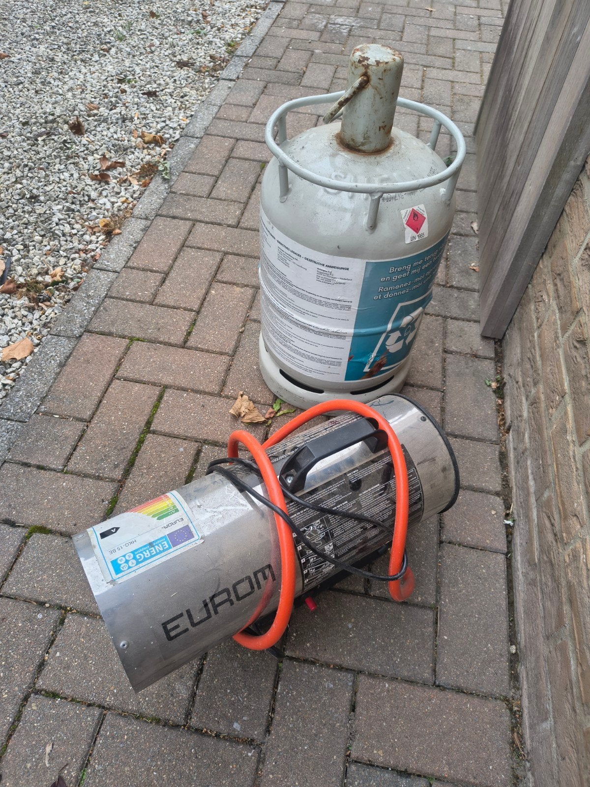 Eurom gaswarmtepistool 15Kw + gasfles, Tuin en Terras, Ophalen, Gas