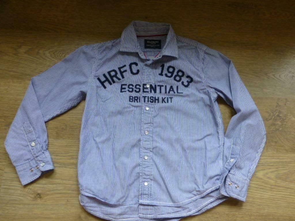 blauw met wit hemd Hackett maat 122 - 128, Overhemd of Blouse, Ophalen of Verzenden, Zo goed als nieuw, Hackett