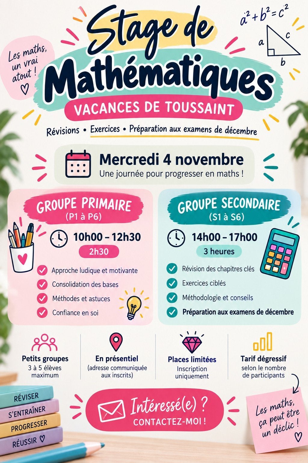 STAGE DE MATHÉMATIQUES – VACANCES DE TOUSSAINT, Offres d'emploi, Stage