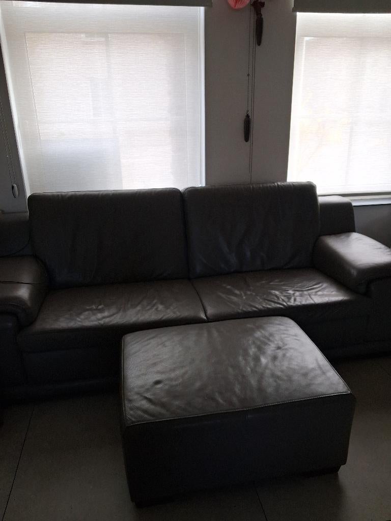 Salonzetel leder met poef, Ophalen, Gebruikt, Leer