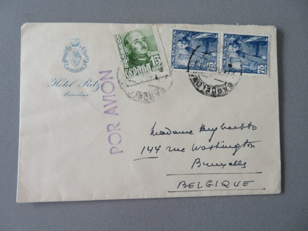 envelop luchtpost Hotel Ritz Barcelona - Brussel, Timbres & Monnaies, Lettres & Enveloppes | Étranger, Envoi, Enveloppe