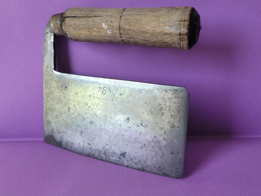 hachoir ancien de boucher/acier carbone/14 X 14 cm - vintage, Envoi