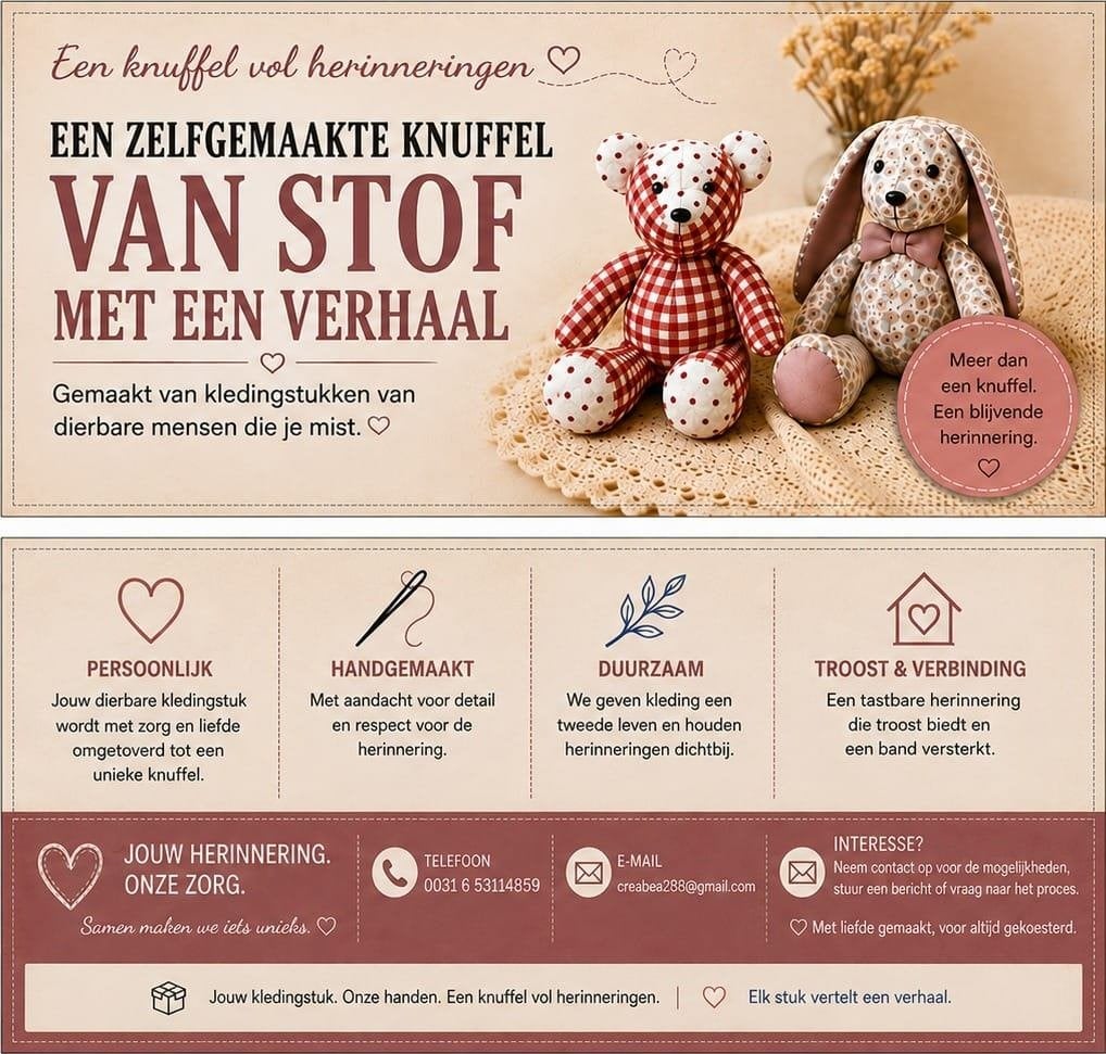 Een zelfgemaakte knuffel van stof met een verhaal, Enlèvement ou Envoi, Neuf, Fait main