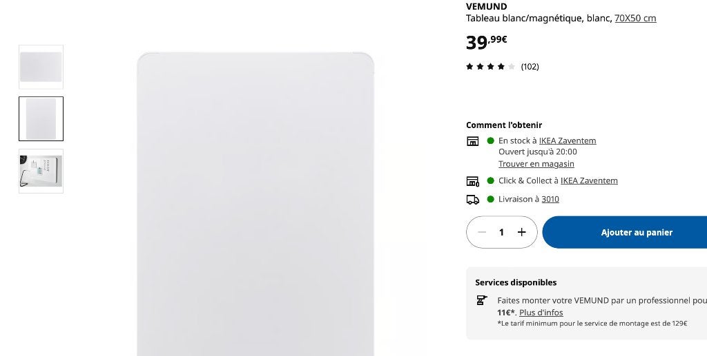 tableau blanc et magnétique VEMUND Ikea, Enlèvement, Comme neuf, Tableau blanc
