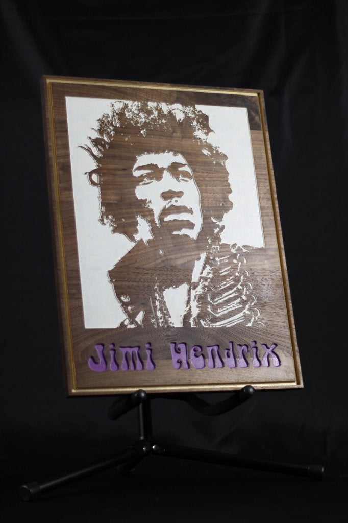 Wanddecoratie | Jimi Hendrix | Gefreesd in Walnoot, Antiek en Kunst, Verzenden