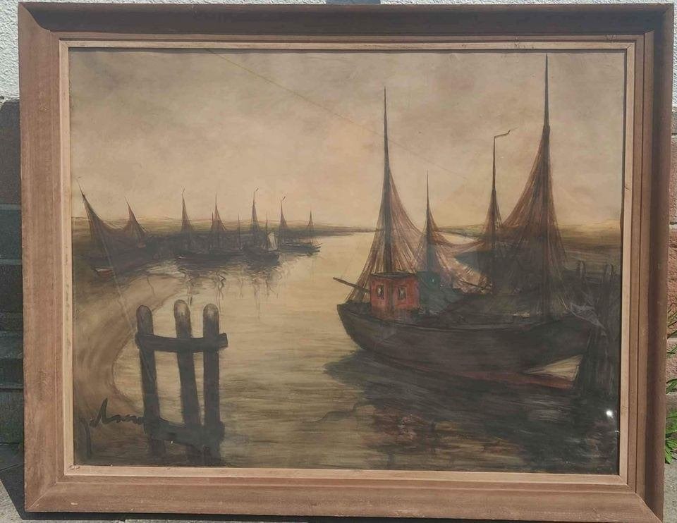 Aquarelle marine signe Théo idserda, Antiek en Kunst, Ophalen, Aquarel