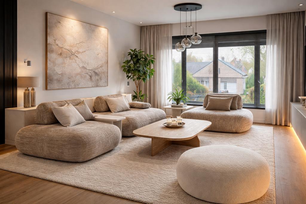 3500 Luxe modulaire design sofa bouclé — 1 maand oud, Huis en Inrichting, Lampen | Vloerlampen, Zo goed als nieuw, Stof, Ophalen