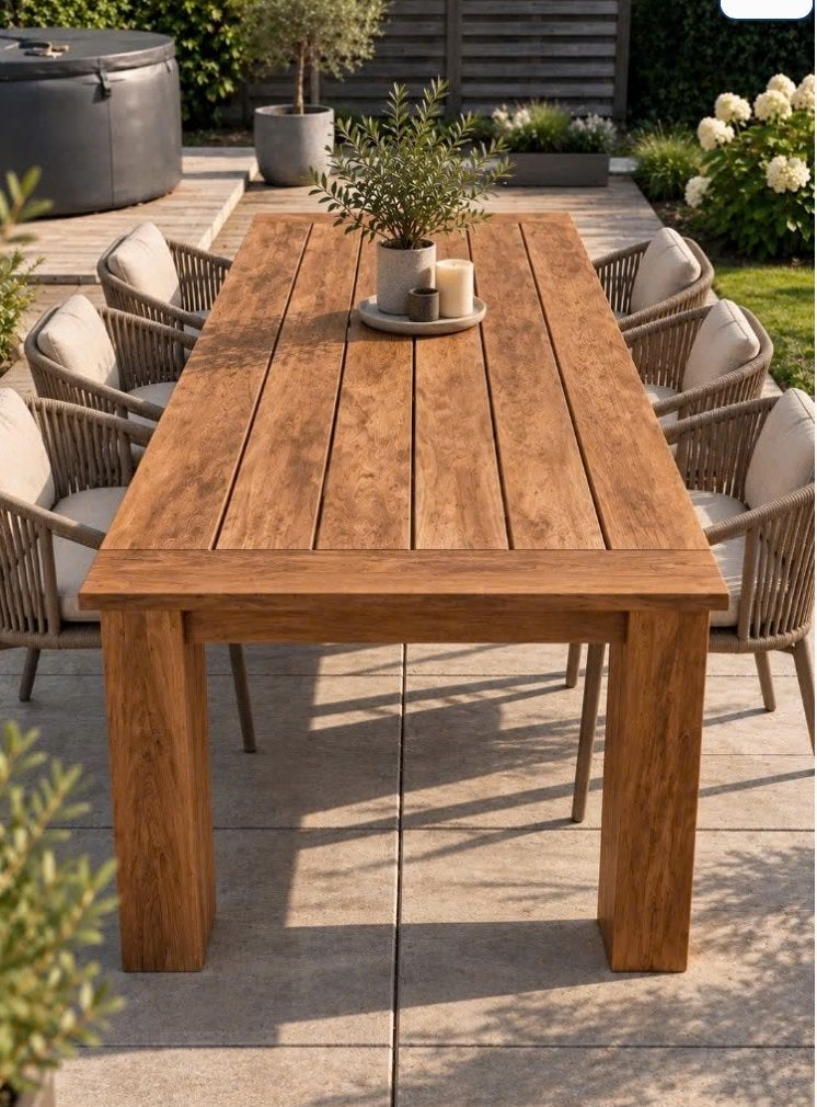 Grande table en TECK recyclé NEUVE 200 x 100 cm, Maison & Meubles, Enlèvement, Neuf, Rectangulaire, Teck