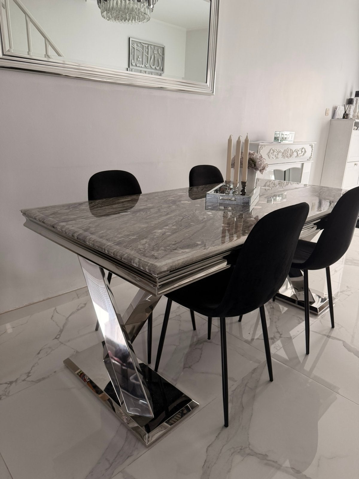 Table 90x180 marbre + 4 chaise + miroir, Enlèvement, Comme neuf