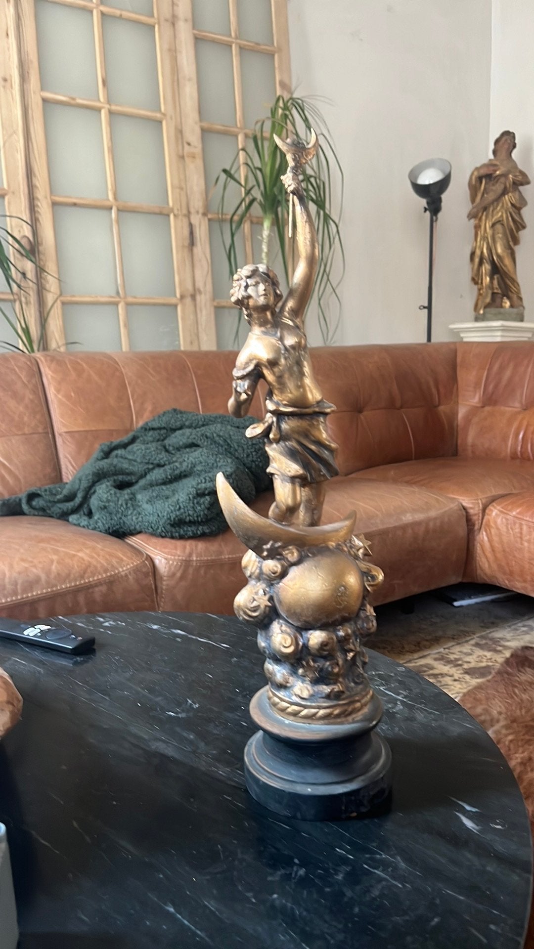 Antiek 50cm hoog kunstwerk godess beeld metaal, Enlèvement ou Envoi, Utilisé