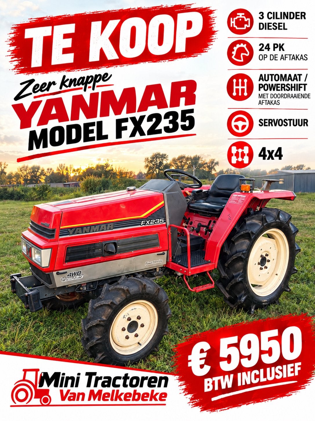 Minitractor Yanmar F235 - 3cilinder - 4x4 -powershift -servo, Livres, Enlèvement ou Envoi, Comme neuf