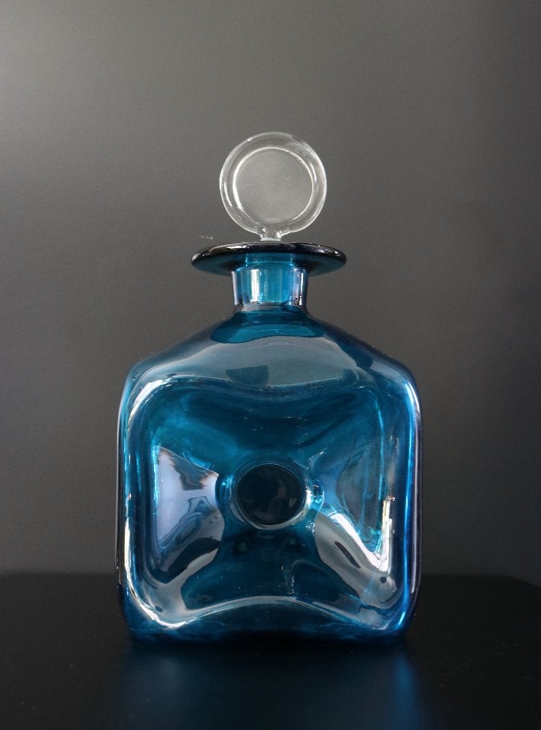 Vintage Holmegaard 'Kluk Kluk' karaf in oceaanblauw glas, Ophalen of Verzenden