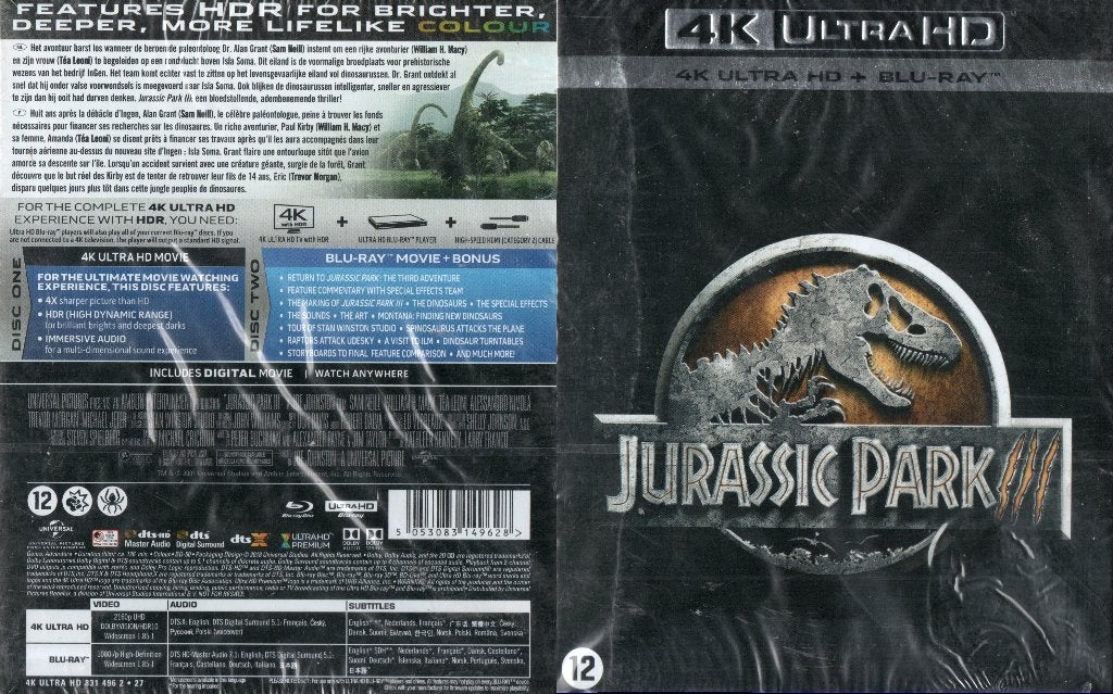 jurassic park III (4K ultra hd + blu-ray) nieuw, Cd's en Dvd's, Avontuur, Engels, Film, 4K Ultra HD Blu-ray