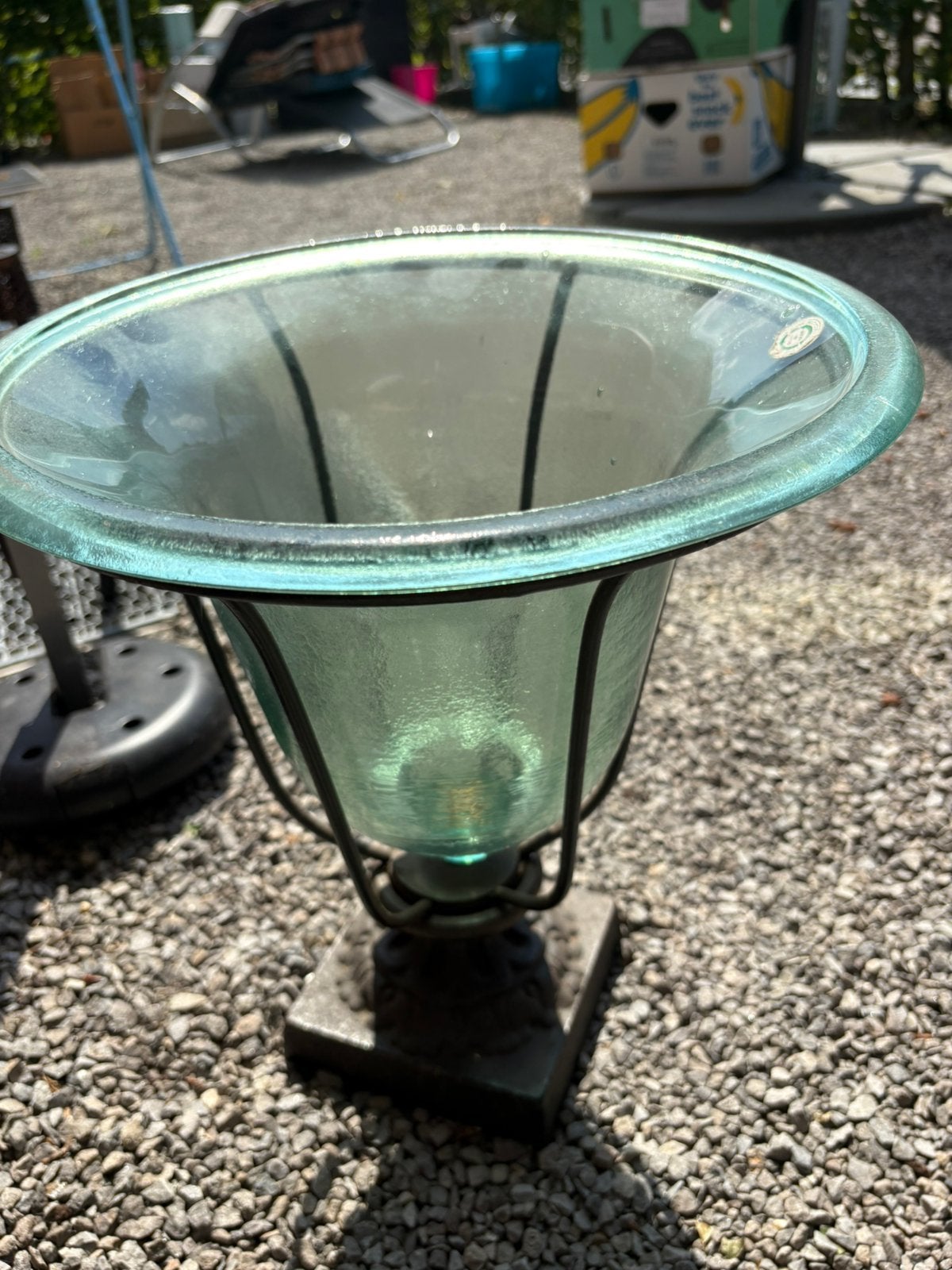 Vasque de jardin en verre sur pied en fonte, Jardin & Terrasse, Enlèvement, Comme neuf
