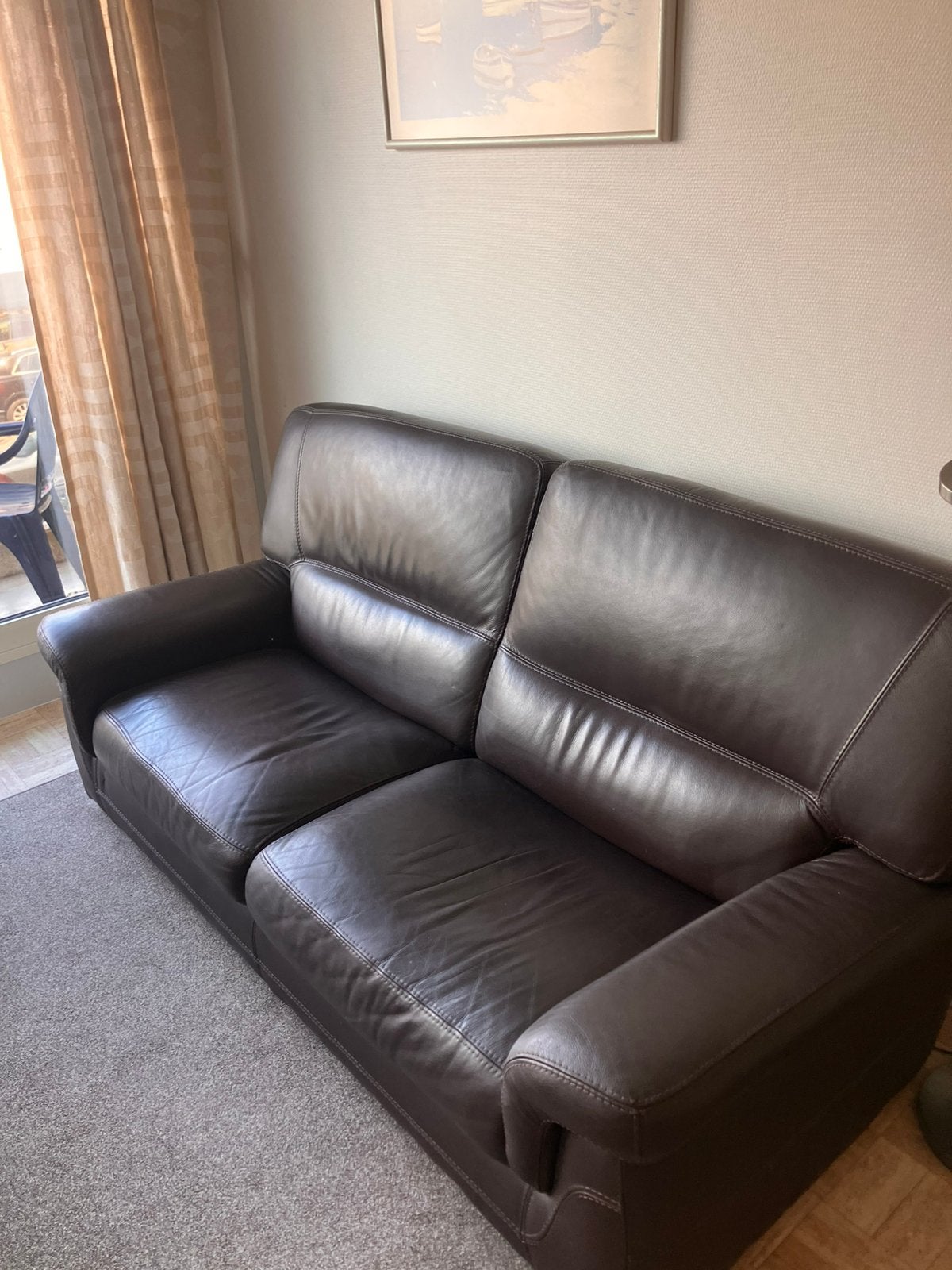 Leder donkerbruin salon te koop, Ophalen, Gebruikt