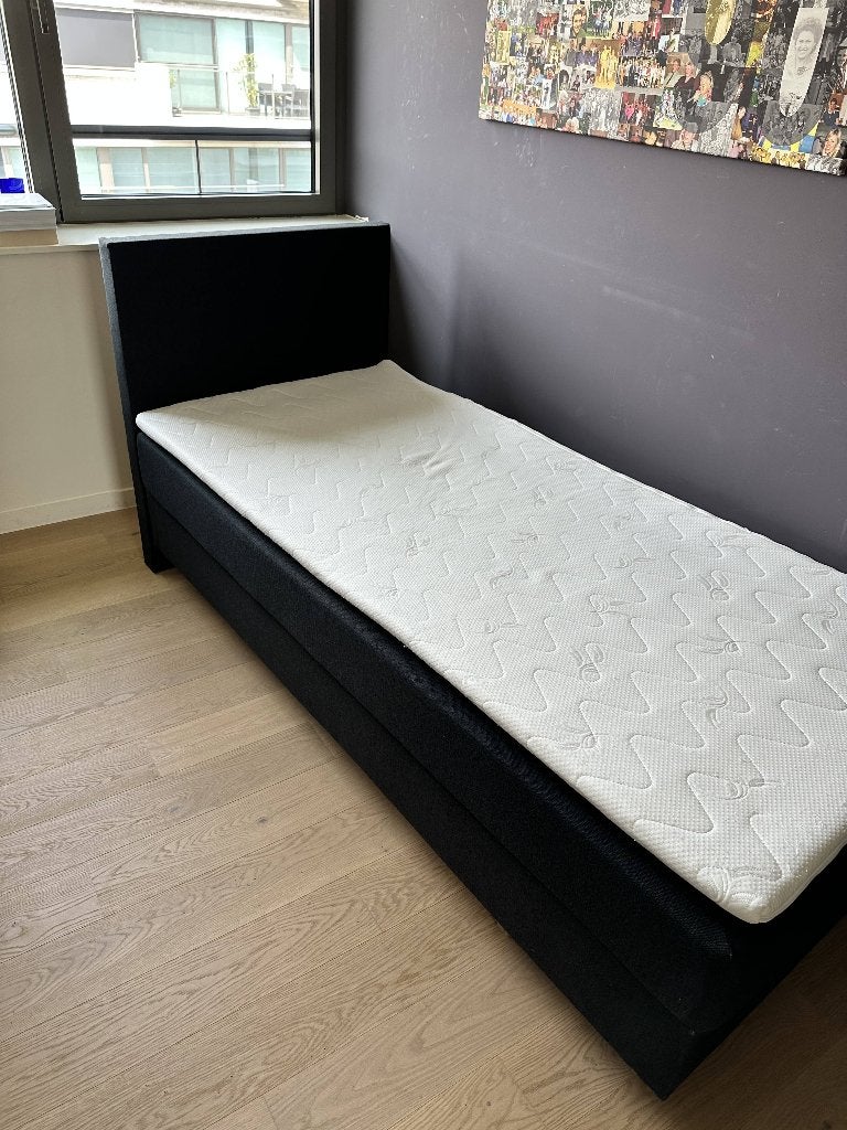 Eenpersoons boxspring, Ophalen, 90 cm, Eenpersoons, Zwart