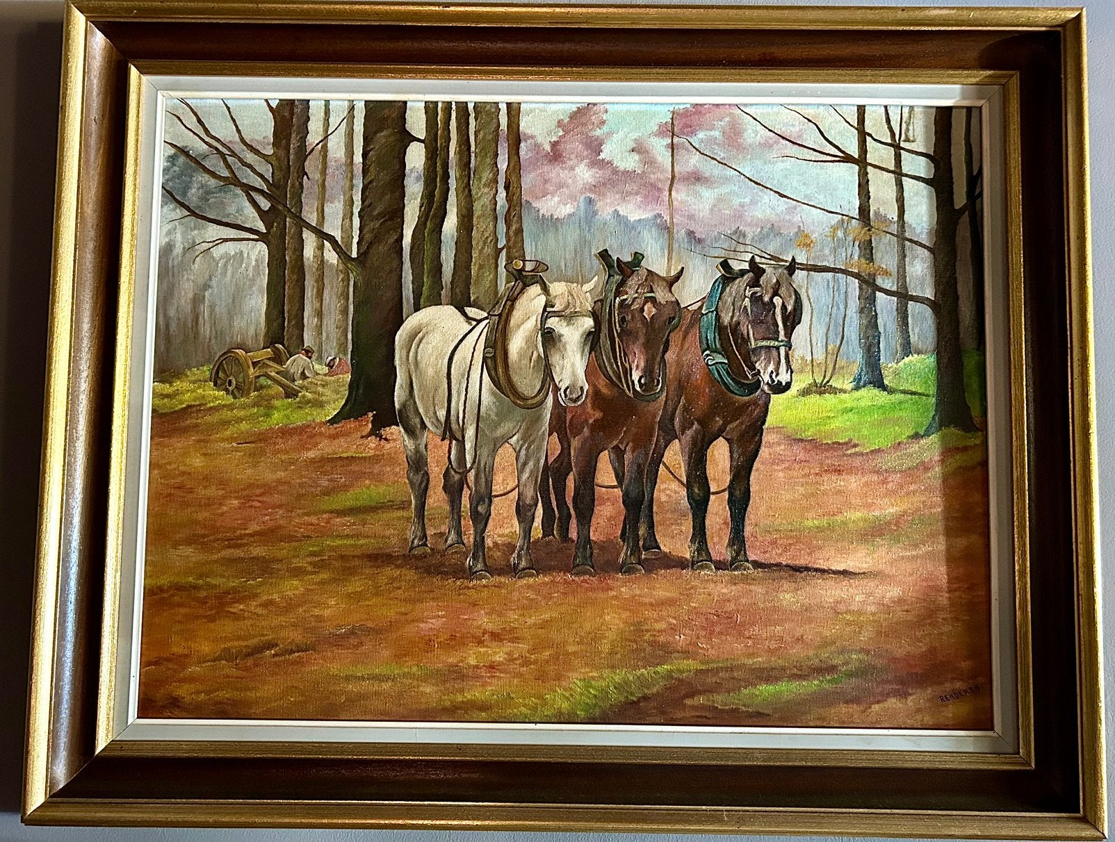 "Three Working Horses", Antiquités & Art, Art | Peinture | Classique, Paysage, Toile, Enlèvement