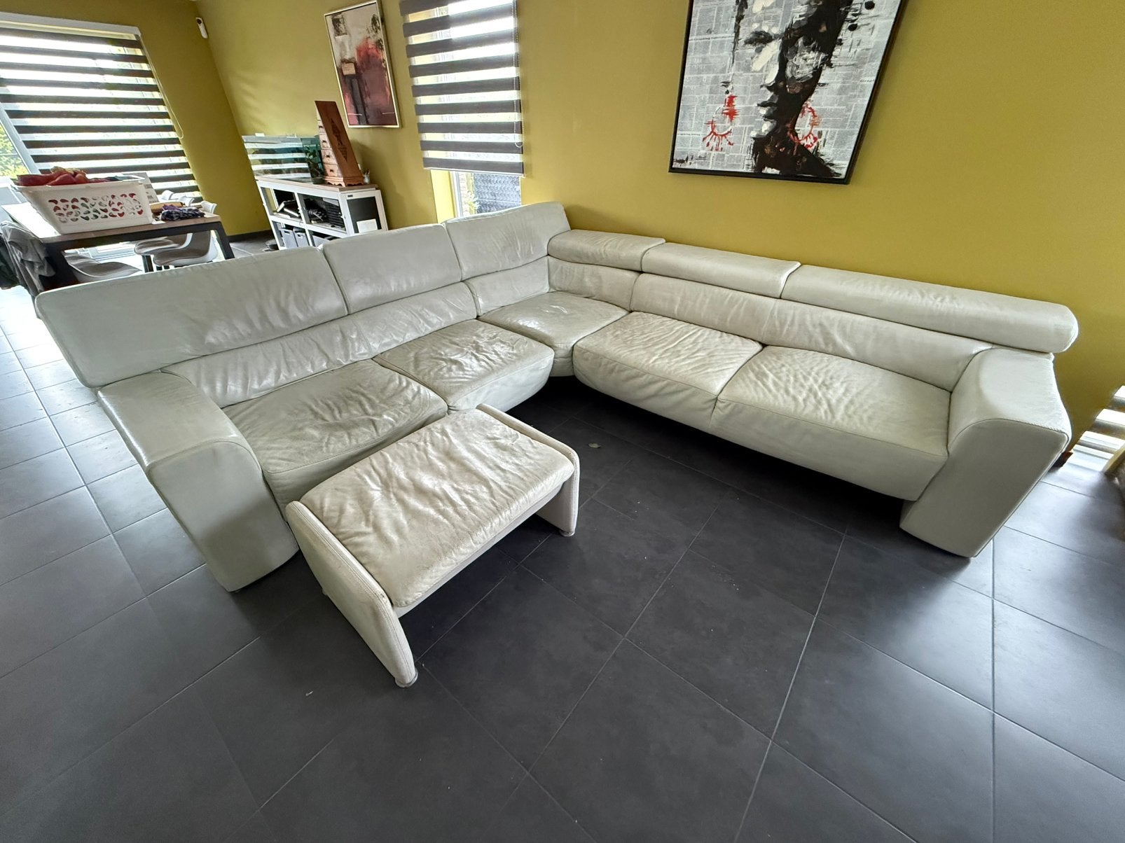 Siège d'angle en cuir avec repose-pieds (gratuit), Maison & Meubles, Canapés | Coins salons complets, Utilisé, Cuir, Enlèvement