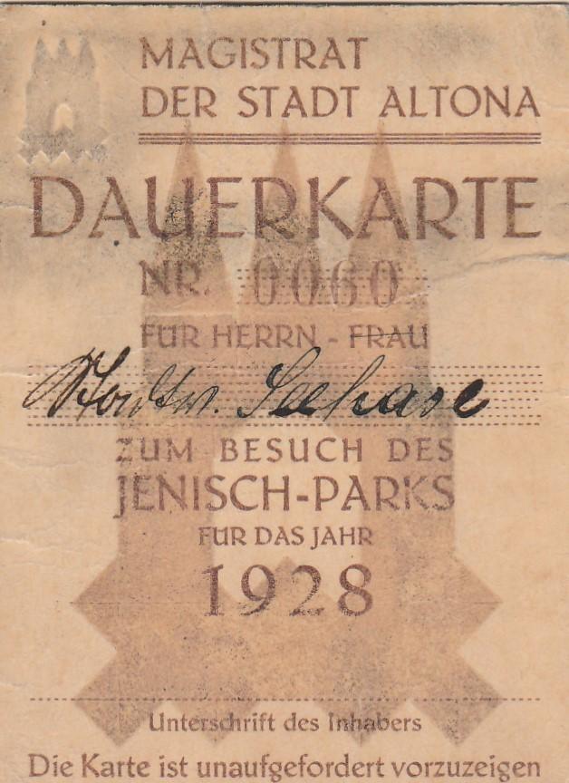 Billet journalier Jenischpark 1928 Hambourg, Allemagne., Enlèvement ou Envoi