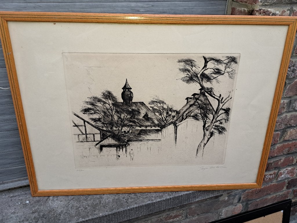 gravure signe georges comhaire, Antiquités & Art, Enlèvement ou Envoi, Gravure