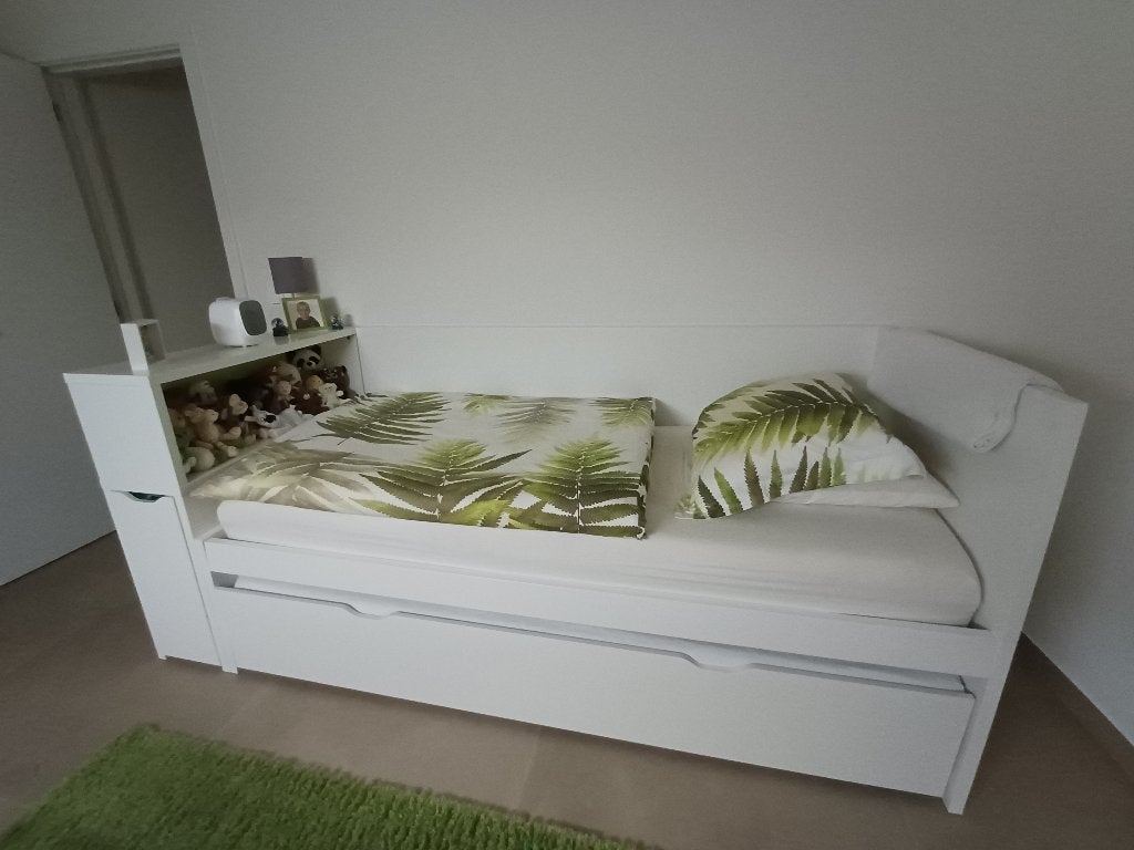 Ikea bed met uitschuifbed,lattenbodems & matrassen, Ophalen, Eenpersoons, Wit, Zo goed als nieuw